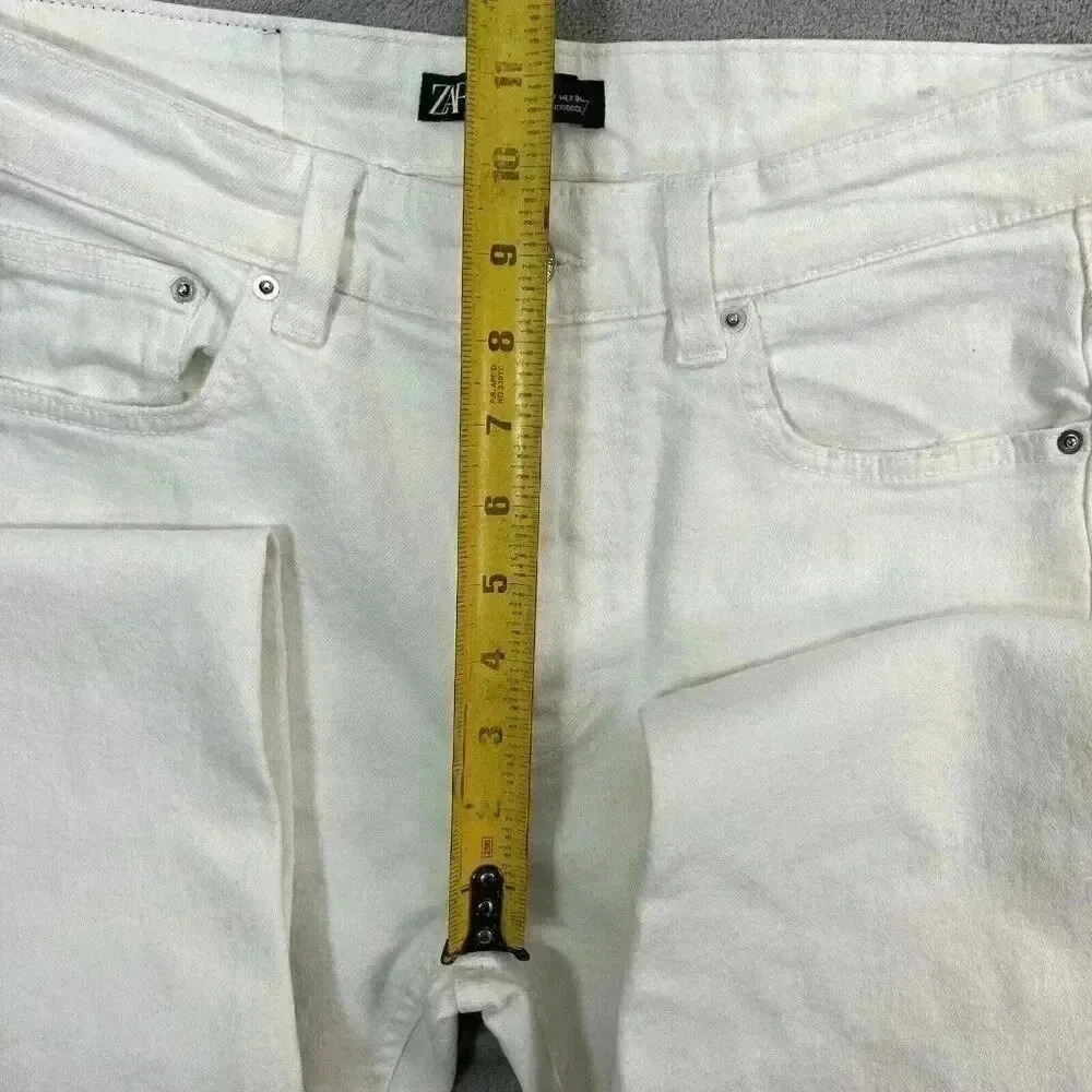 Zara Pants Womens Size 31 High Waisted White Denim Jeans Raw Hem Distressed - Picture 4 of 11